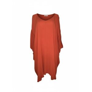 Umgee USA Rust Orange V-Neck Oversized Tunic Dress Medium Boho Dolman Sleeve